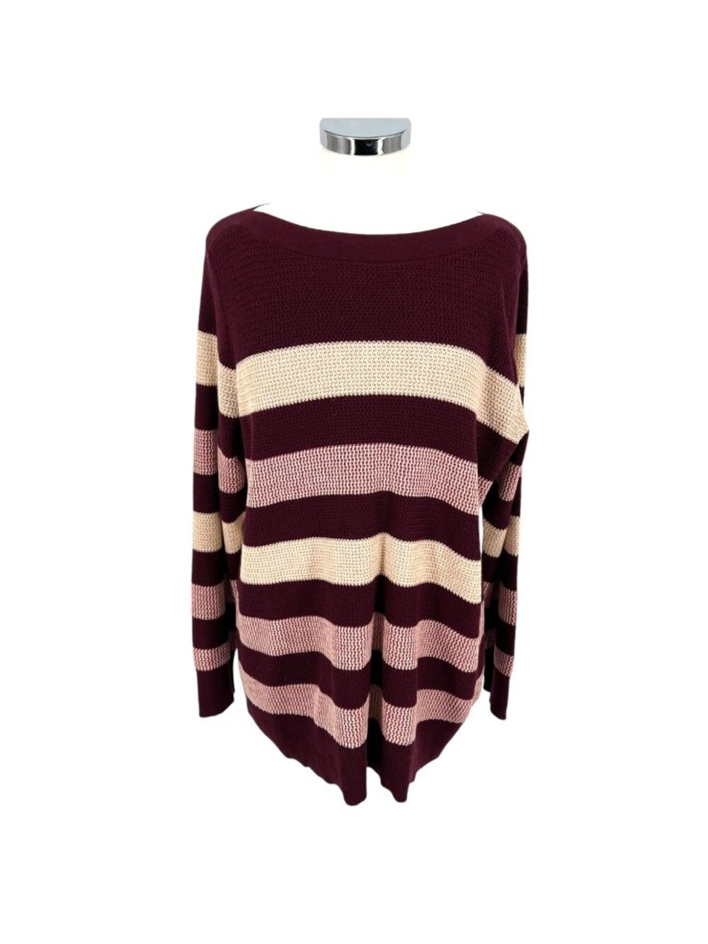 Market & Spruce Striped Boatneck Sweater Burgundy Pink Cream Size 2X NWT